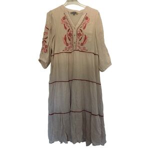 Embroidered Beige Midi Dress